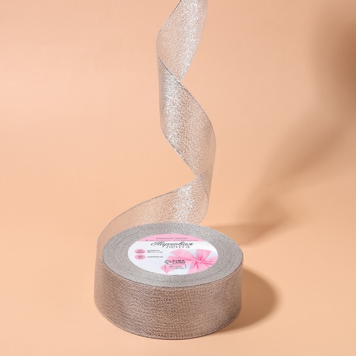 Лента парчовая, 40 мм, 23 ± 1 м, цвет серебряный Лента парчовая, 40 мм, 23 ± 1 м, цвет серебряный
