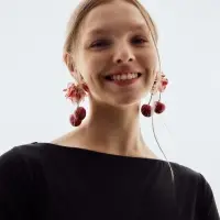 Серьги &laquo;Вишня с цветами&raquo;, цветные в золоте