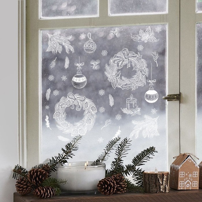 Наклейки новогодние на окна «Новогодние украшения», многоразовые, 33 х 50 см, Новый год