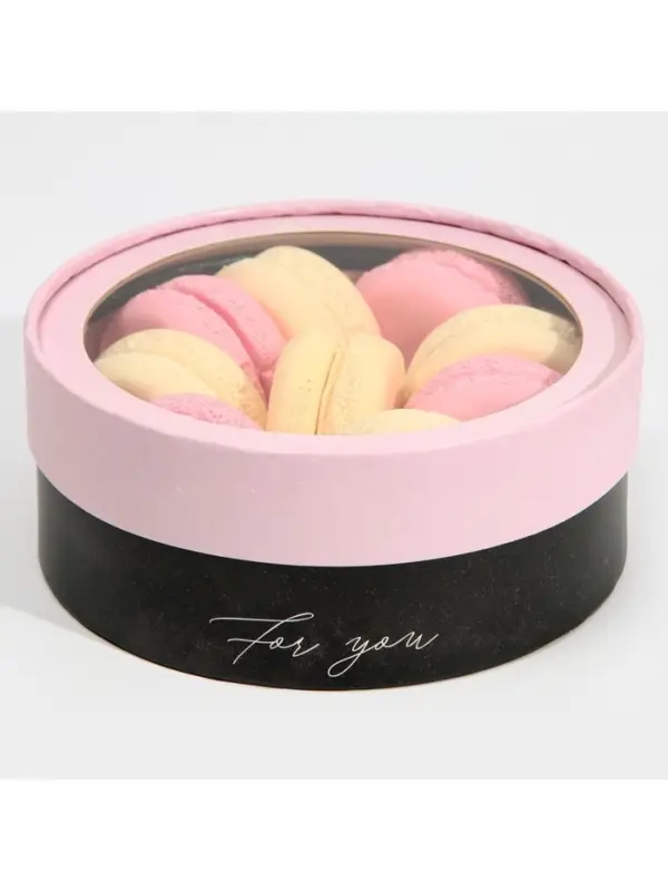 Коробка для макарун, кондитерская упаковка тубус с окном, For you 16&times;16&times;5 см