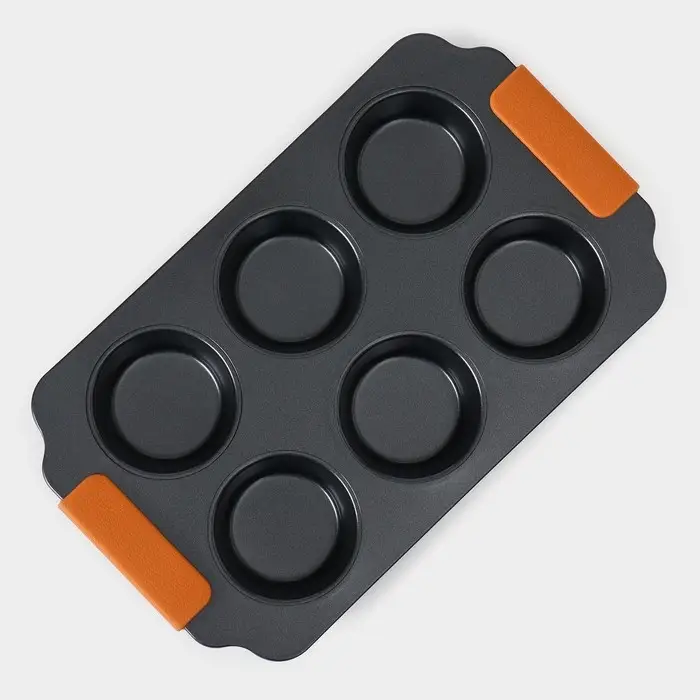 Форма для выпечки Magistro &laquo;French Bakery. Круг&raquo;, 30.5&times;18&times;3 см, 6 ячеек, антипригарное покрытие, чёрная