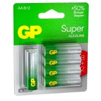 Батарейка алкалиновая GP Super, AA, LR6-10BL, 1.5 В, 8+2 шт.