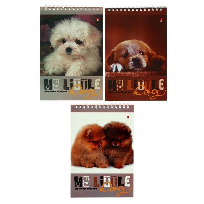 Блокнот А5, 40 листов на гребне Блокнот А5, 40 листов на гребне "Собаки", обложка ламинированный картон, блок 55 г/м2, МИКС
