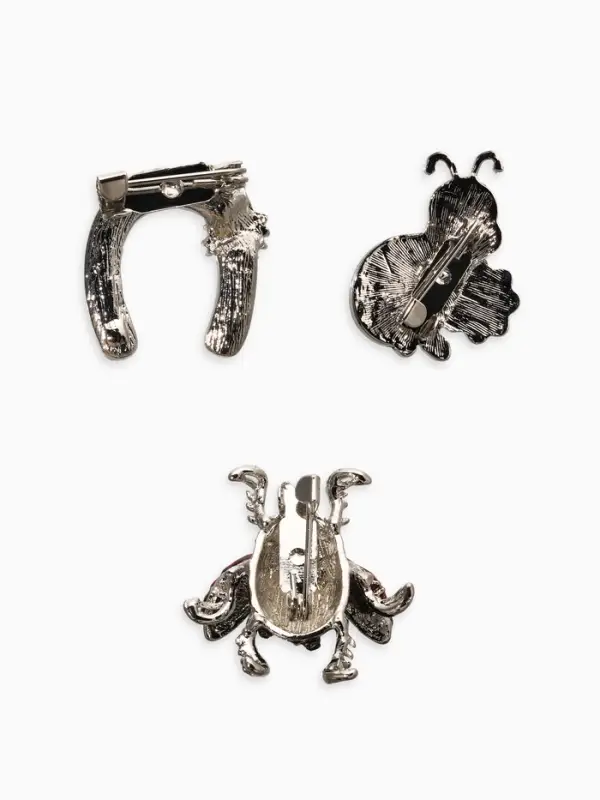 Броши "Счастливый случай" (набор 3шт), цветной в серебре