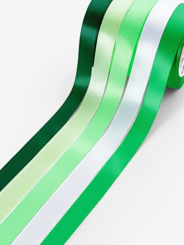 Атласная лента, набор 5 шт., 20 мм, 23&plusmn;1 м, белая, зелёная