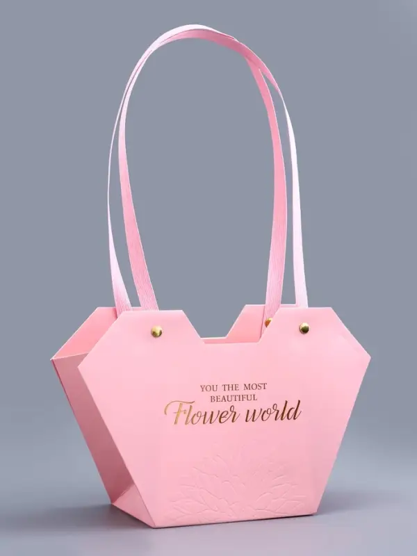Сумка для цветов тиснение розовая, &laquo;Самой прекрасной&raquo;, влагостойкая, 23&times;15&times;9 см