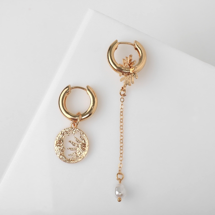 Серьги со съёмным элементом «Трансформер» солнце, цвет белый в золоте Серьги со съёмным элементом «Трансформер» солнце, цвет белый в золоте