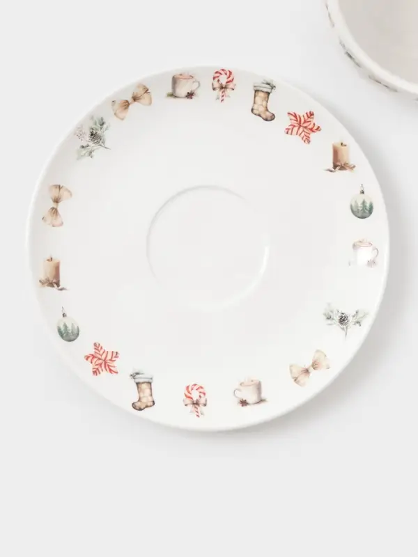 Чайная пара новогодняя «Волшебный праздник», 2 предмета: чашка 210 мл, блюдце d=15 см, фарфор, белая Чайная пара новогодняя «Волшебный праздник», 2 предмета: чашка 210 мл, блюдце d=15 см, фарфор, белая