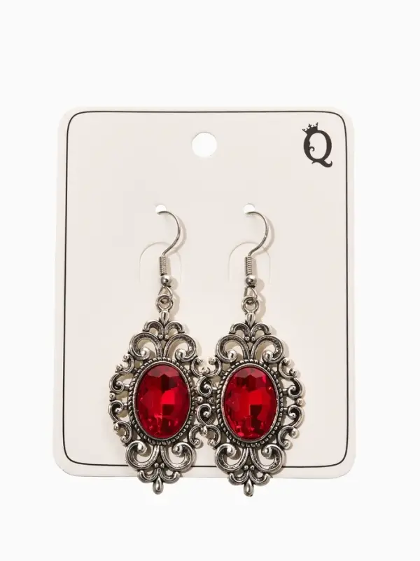 Серьги со стразми Серьги со стразми "Винтаж" овал ажурный, цвет красный в чернёном серебре