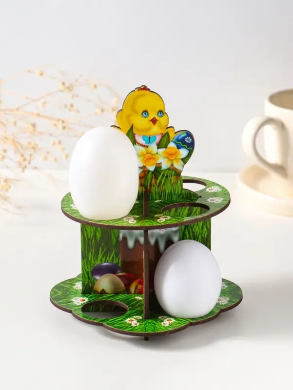 Подставка пасхальная на 8 яиц в двух ярусах "Цыпленок, 15,5х12,5 см
