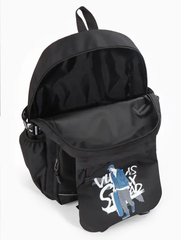 Рюкзак школьный для мальчика, с рисунком, 1 отделение, 5 карманов, 31&times;14&times;45 см, чёрный