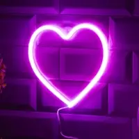 Неоновая вывеска &laquo;Сердце&raquo; 20&times;21 см, от батареек ААх3, USB, свечение розовое