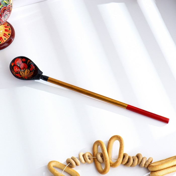 Ложка для солений, с художественной росписью, черная, хохлома Ложка для солений, с художественной росписью, черная, хохлома