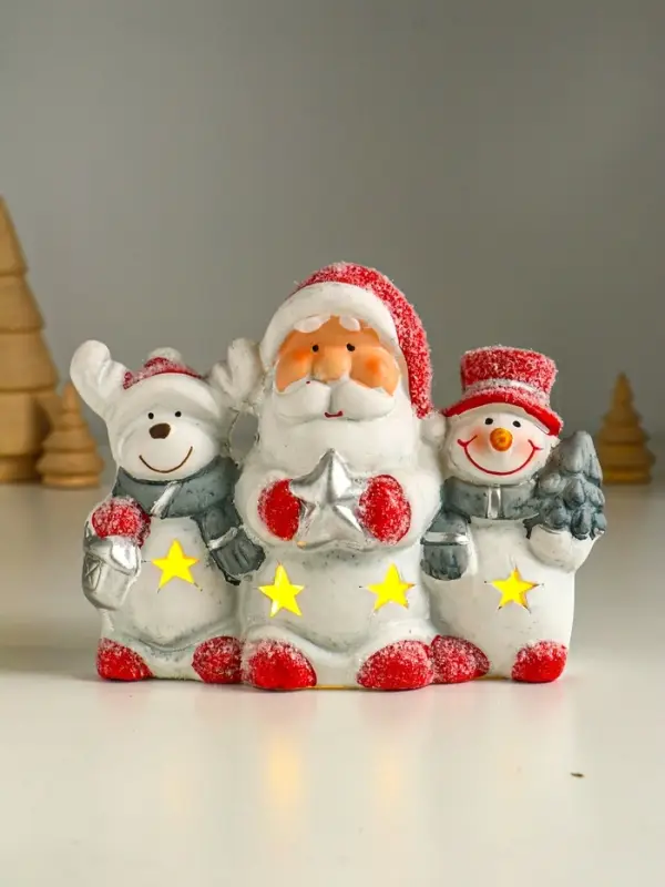 Сувенир керамика свет "Дед Мороз, снеговик и лосик" 15,5х5,8х11,5 см