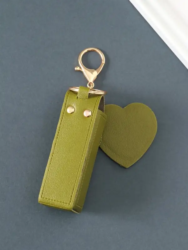 Брелок для ключей на кольце с карабином, с зеркалом &laquo;Для помады&raquo;, на рюкзак, сумку, кожзам, зелёный, 9.2&times;3&times;3.5 см