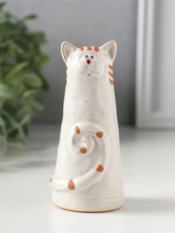 Фигурка керамика &laquo;Полосатый котик, хвост рогаликом&raquo;, 4.7&times;4.7&times;10.1 см