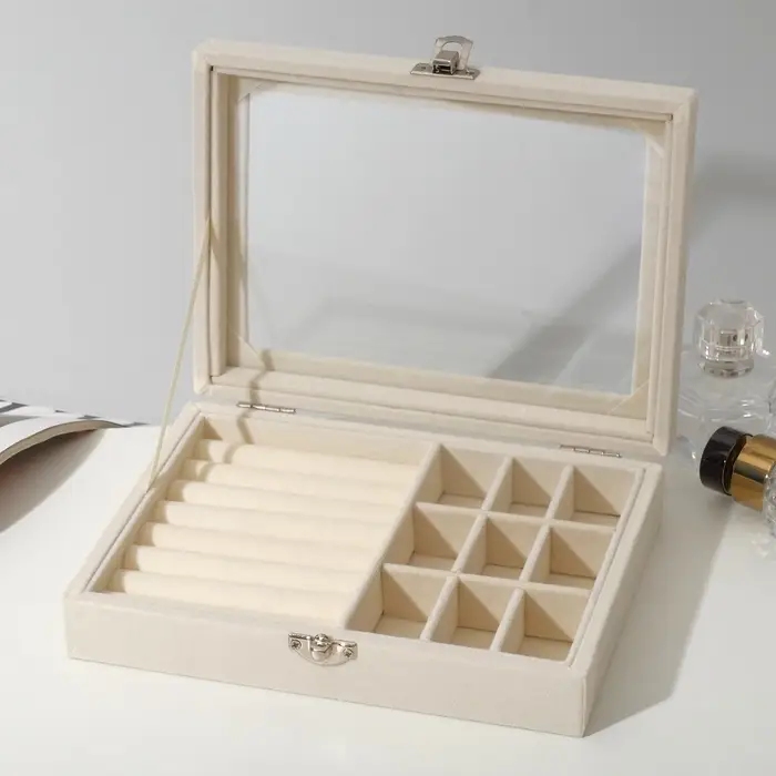 Шкатулка для украшений, 7 полос, 9 ячеек, 20&times;15&times;4.5, бежевая