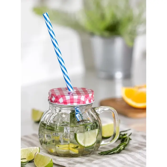 Кружка Доляна &laquo;Тыковка&raquo;, 400 мл, 12.5&times;10 см, стекло, с крышкой и трубочкой, МИКС