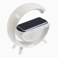 Колонка портативная - ночник, Bluetooth, беспроводная зарядка, часы, RGB-подсветка, 15 Вт, 3 А, белая