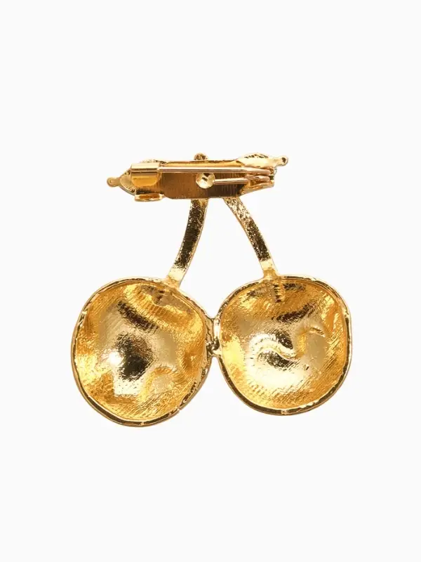 Брошь "Вишня заливная", цвет красно-зелёный в золоте