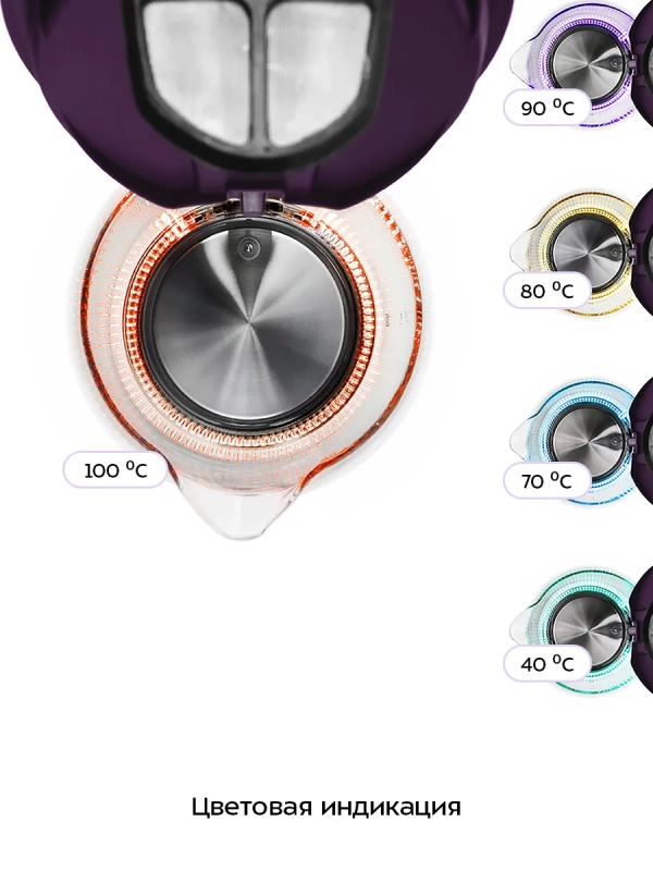 Чайник электрический стеклянный с подсветкой КТ-640 - 1.7 л