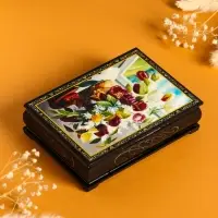 Шкатулка «Цветы в корзине», 10×14 см, лаковая миниатюра