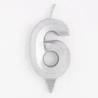 Свеча в торт «Цифра 6», серебряная, 6.5 см