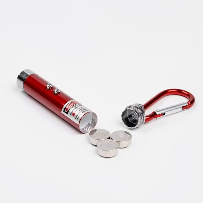 Лазерная указка, с карабином, дальность 1 км, 3 LR 44, 7.3 х 1.2 см, красный