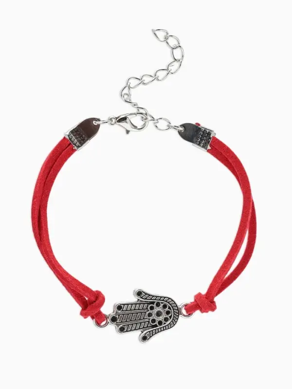 Браслет-оберег &laquo;Красная нить&raquo;, талисман защиты, рука Хамса классическая, цвет чернёное серебро, 18 см