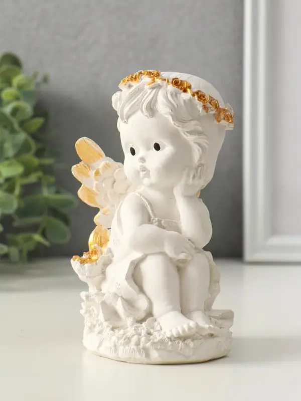 Фигура Фигура "Ангел в цветах", размер 13х8 см, цвет белый с росписью
