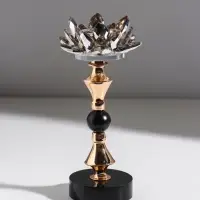 Подсвечник стекло, металл на 1 свечу "Лотос" чёрно-золотой 8х8х22 см