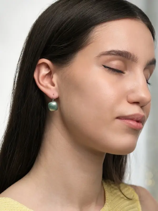 Серьги пластик &laquo;Майорика. Квадрат&raquo;, светло-зелёные в серебре