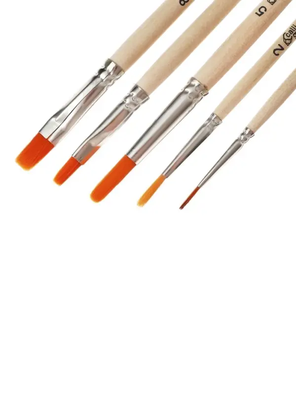 Набор кистей для рисования, синтетика, 5 штук: №: 1, 2, 5 (круглые), № 6, 8 (плоские), Calligrata, круглые, плоские, деревянная ручка, в пакете