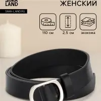 Ремень женский, затяжка, 2.5&times;110 см, без винта, серебристая пряжка, чёрный
