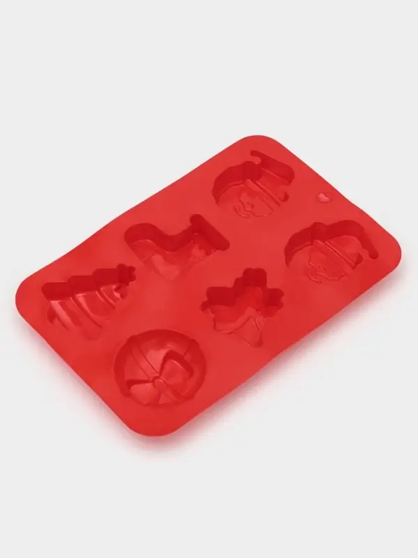 Форма для выпечки Доляна &laquo;Новый год. Праздник к нам приходит&raquo;, силикон, 26&times;17.5 см, 6 ячеек, красная