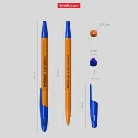 Ручка шариковая ErichKrause R-301 Orange Stick, узел 0.7 мм, чернила синие, длина линии письма 2000 метров, штрихкод на ручке