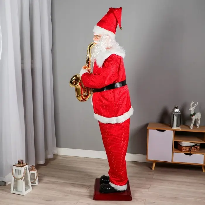 Дед Мороз "С саксофоном" реакция на движение, танцует, 180 см, красный