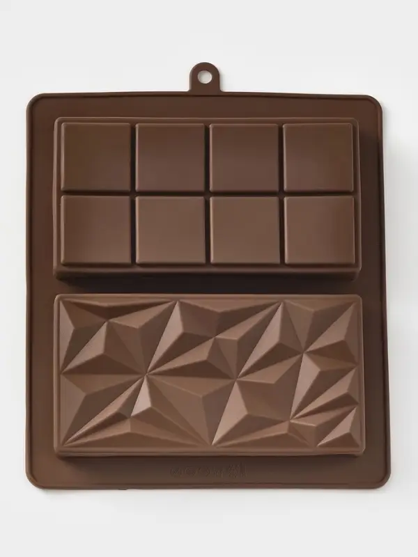 Форма для дубайского шоколада Доляна &laquo;Квадраты, пирамиды&raquo;, 2 плитки, 21&times;19&times;2.5 см, силикон, коричневая