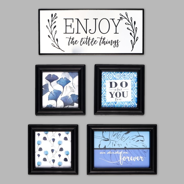 Фоторамка на 4 фото 10х10, 10х15 см+зеркало  Фоторамка на 4 фото 10х10, 10х15 см+зеркало "Наслаждайся мелочами" чёрная н-р 5 шт 26х44 см