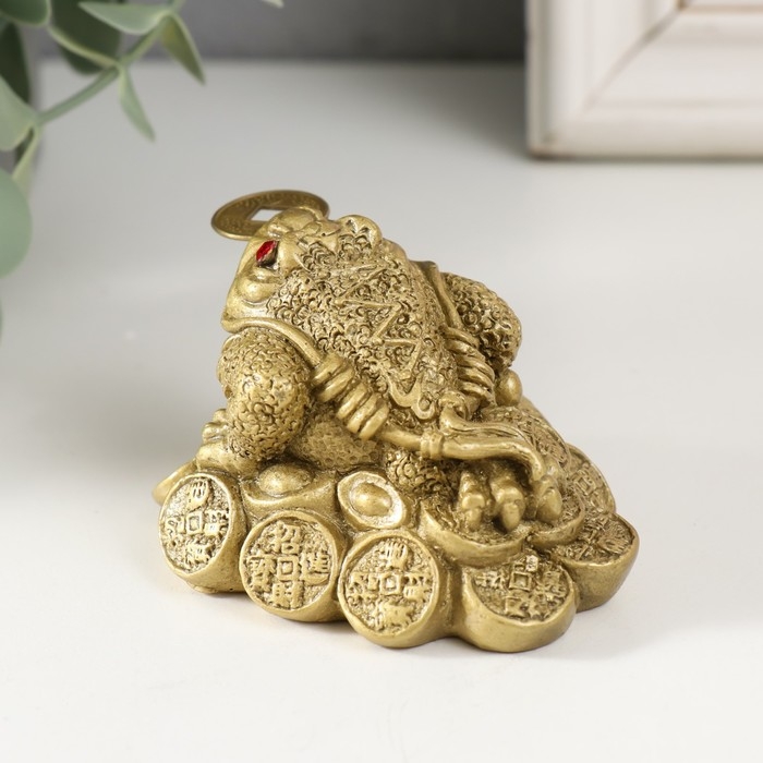 Нэцкэ бронза  Нэцкэ бронза "Жаба на монетах, надпись, слиток" 5 х 7 х 6 см