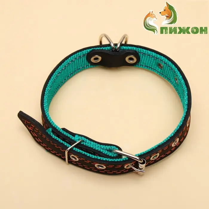 Ошейник кожаный усиленный капроном с полукольцом, 55&times;2.5 см, ОШ 27-53 см, чёрный