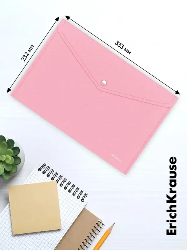 Папка-конверт на кнопке А4, 180 мкм, ErichKrause Diagonal Pastel, непрозрачный, тиснение, микс