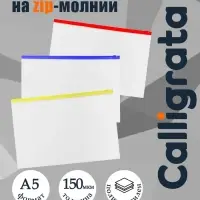 Набор папок-конвертов на ZIP-молнии A5, 150 мкм, Calligrata, прозрачные, 10 штук, МИКС