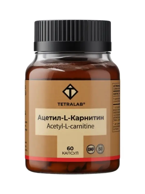 L‑Карнитин TETRALAB, поддержка энергии, метаболизма и сжигания жира, 500  мг, 60 капсул