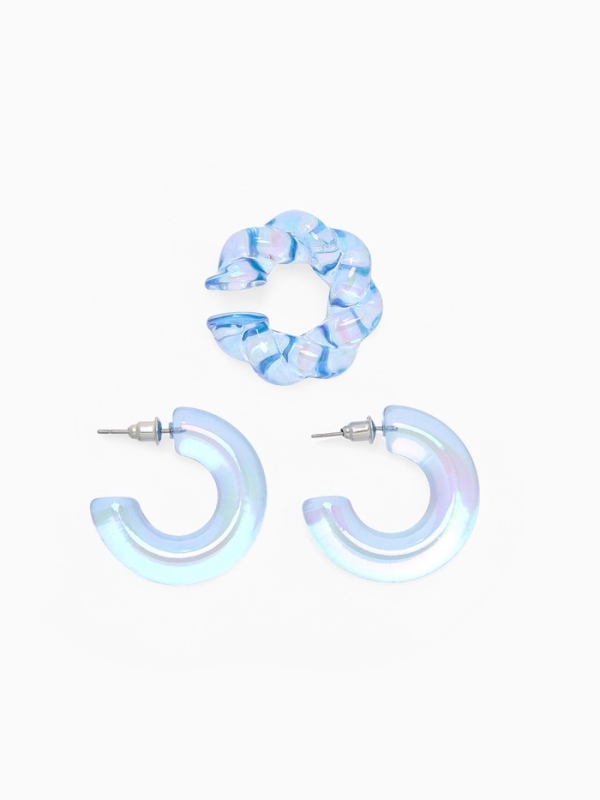 Набор серьги и каффы 3 шт «Нежность» косичка, цвет голубой в серебре