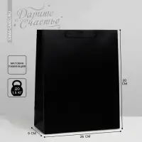 Пакет подарочный ламинированный, упаковка, &laquo;Чёрный&raquo;, M 26&times;30&times;9 см