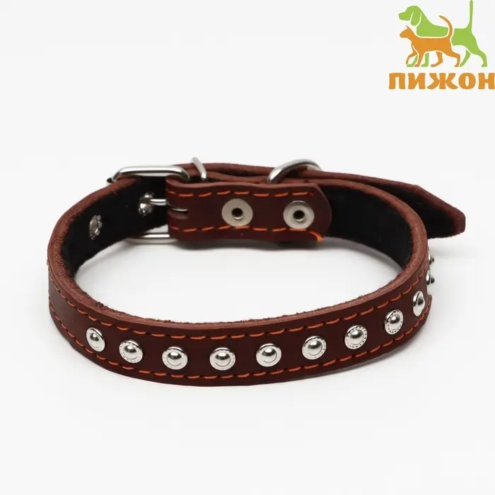 Ошейник украшенный, 45&times;2 см, ОШ 25-35 см, на синтепоне, кожа, коричневый