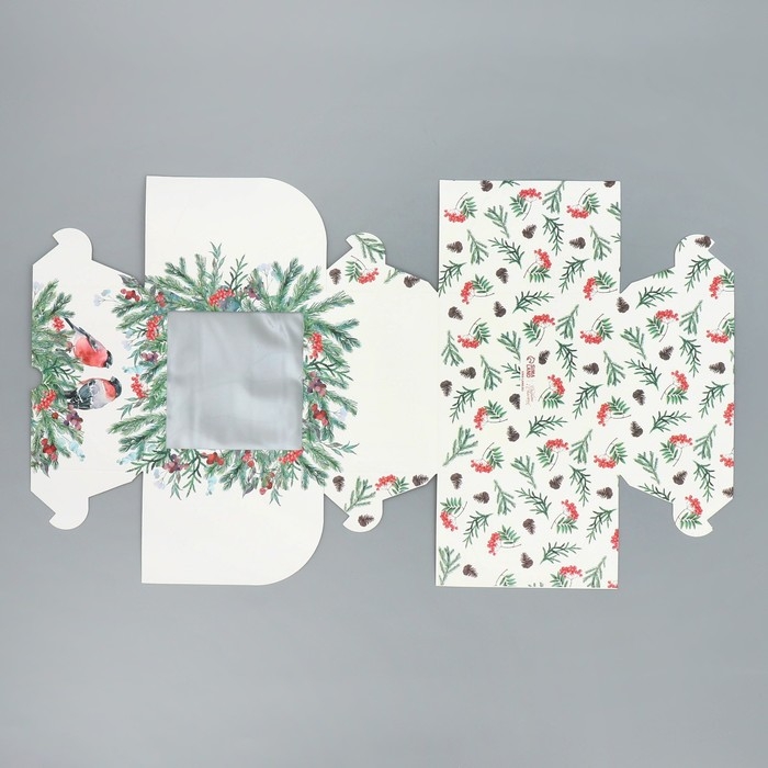 Коробка для капкейков складная с двусторонним нанесением «Снегири», 16 х 16 х 10 см, Новый год Коробка для капкейков складная с двусторонним нанесением «Снегири», 16 х 16 х 10 см, Новый год