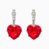 Серьги со стразами &laquo;Сердце&raquo;, мерцание, бело-красные в серебре