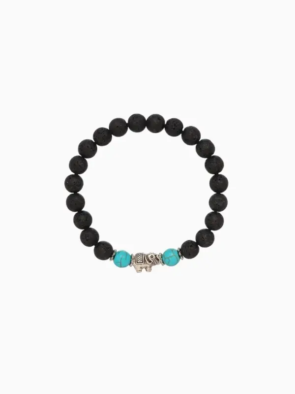 Браслет "Слоник" камень пирит, лава, длина 18 см, цв. чёрный, бирюзовый